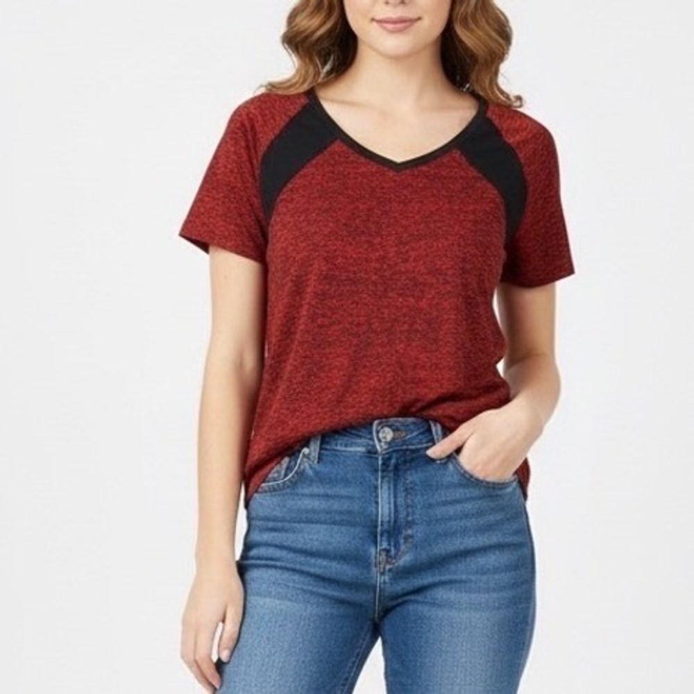 Miss Fortune T-Shirt Womens L Red Space Dye Crew Neck Raglan Sleeve Active Wear